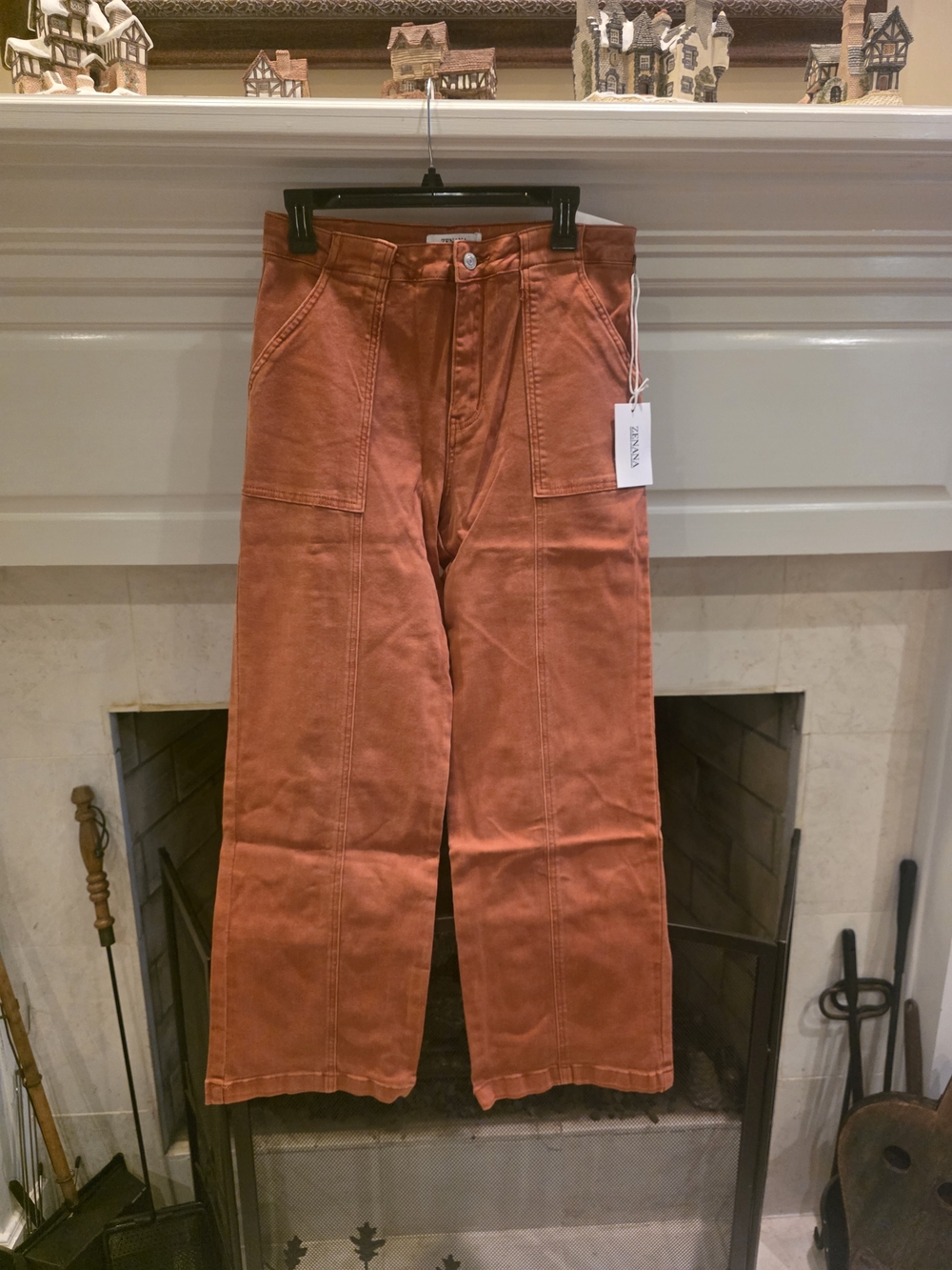 Zenana Outfitters Rust Wide-Leg Utility Jeans